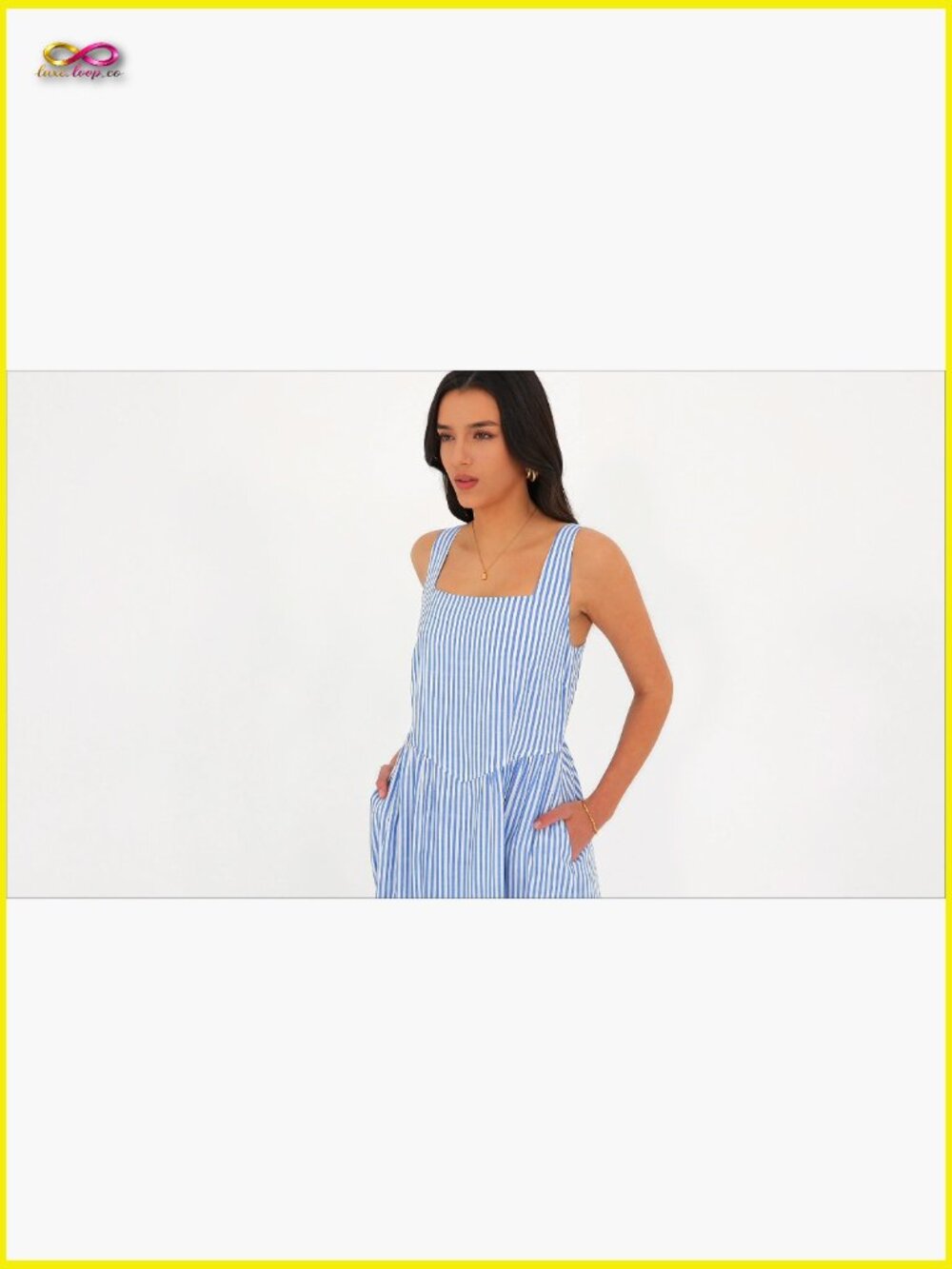 Striped Maxi Dress Smocked A-Line Flowy Beach Vacation Party Square Neck - Picture 7 of 7